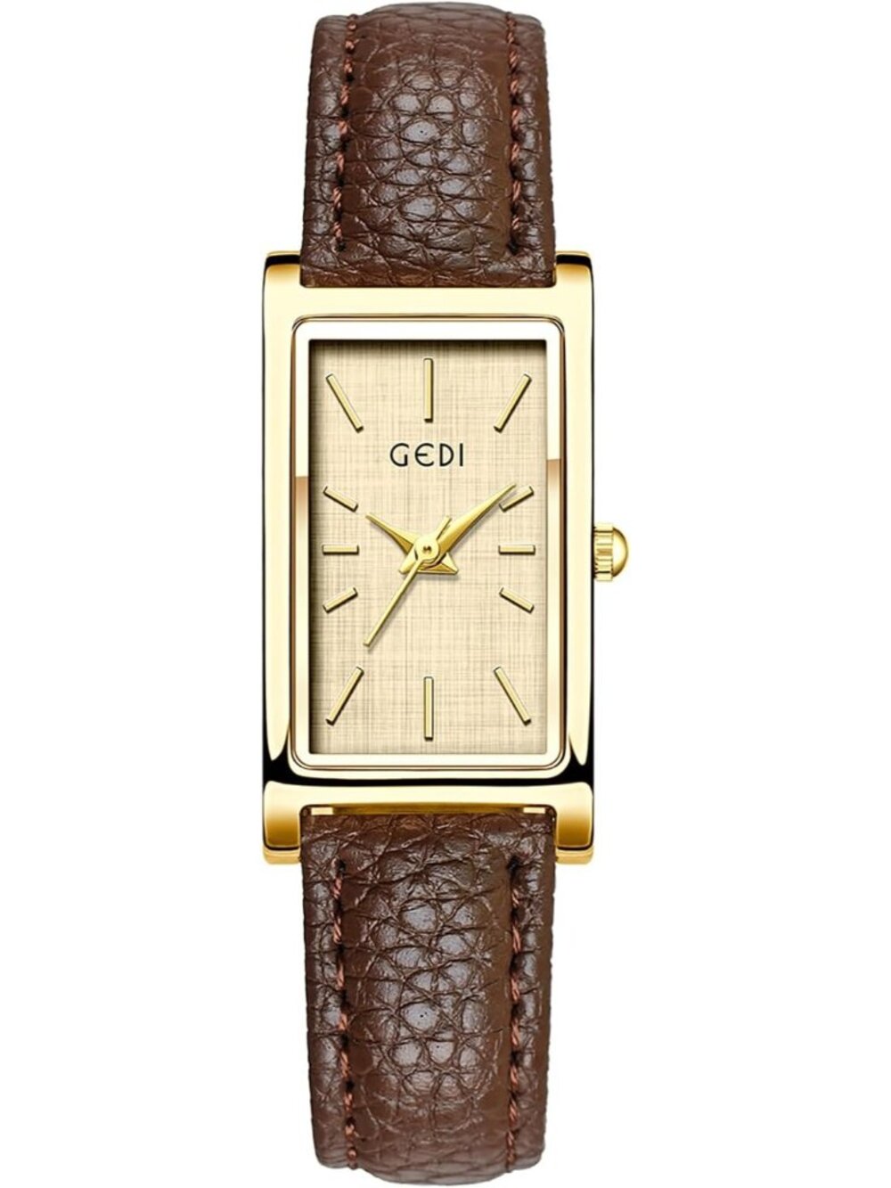 Women's Gold Black Square Dress Watch Leather Strap Business Casual Quartz Watch